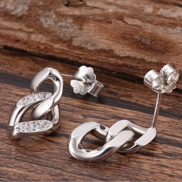 925 Sterling Silver Zircon White Gold Plated Rhodium Plated Earrings Studs - Picture 3 of 9